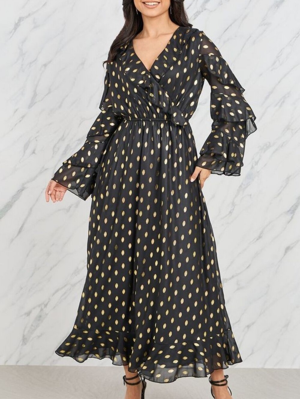 2X‎ The Pyramid Collection Black & Gold Shimmer Midi Dress